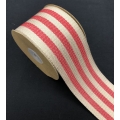 Faux Burlap Ribbon Red Stripe 2.5" 10y